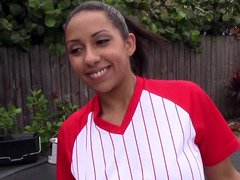 Plumpish softball cutie Priya Price oiled up and bangs him