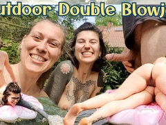 Outdoor Double Blowjob After Some Fun in Our Pond
