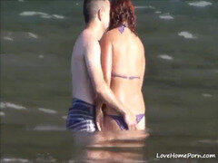 Having fun at our local nude beach flashing my tits and hair