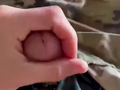 Army soldier jerks off in plaid boxer shorts under uniform with two cum shots!