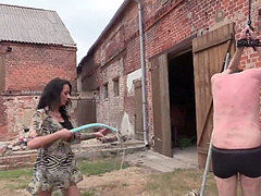 Geprügelt - stiff Outdoor caning with SweetBaby and dame Deluxe