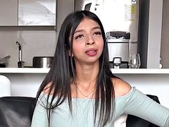 Petite 18 year old Latina eats her ass and gets her pussy fucked in a fake model casting