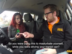 Fake Driving School (FakeHub): Crazy redhead fucks car gearstick