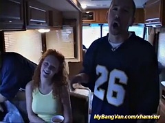Extreme deepthroat and anal fuck in a van fuck orgy
