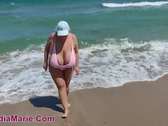 Claudia Marie's Big Tit Beach Mission: Work Never Ends