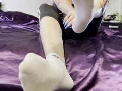 Femdom foot slave, sock sniffing, sock smell