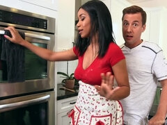 Baking and banging with a beautiful black girl in his kitchen