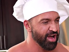 Fisting gay cook fisting and barebacking fucks assistant in the kitchen
