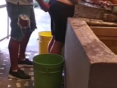 Perverted stepbrother films his cute little sister doing laundry and then fucks her