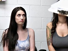 Mall cop fucks two beautiful big titted suspects