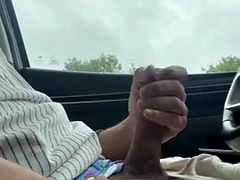 Cruising in the car, showing my cock to the truck driver