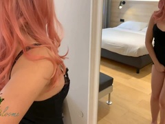 Horny Stepsister trying out her new dress and wants to be recorded