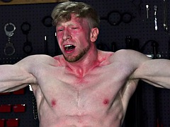 Hot redhead muscle stud tied up, whipped and milked - gay BDSM