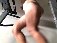 PAWG fat shaking cellulite saggy tits on treadmill saddle 4