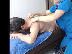 grandfather has a massage and than stroke and jizm