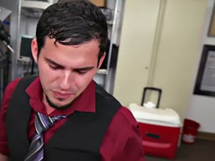 Office BBC gay fucks nympho white stud in anal hole