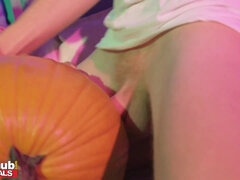 College student fucks pumpkin at Halloween house party before getting lucky with hot Thai girl in cosplay - Polly pons