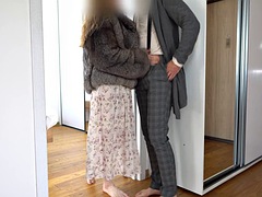 Long legged babe in dress and fur coat fucked from behind