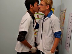 Uniform twinks breeding Asian patient in a threesome for cum