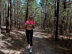 Hot milf Tiffany went to fitness in the woods and could not resist and started to undress right on the track