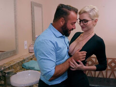 Classy Skye Blue can't wait to fuck Chad in the bathroom