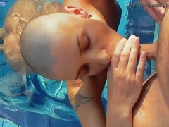 Hot anal sex at the pool with bald girl on her birthday