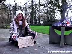 Petite homeless girl has sex with an old man