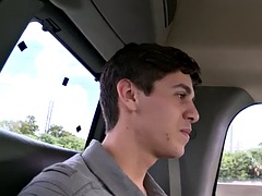 Tricked 21 year old str8 twink fucks his gay ass in a van