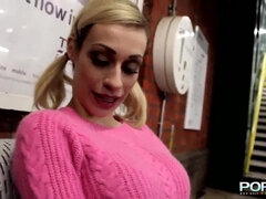 Light-Haired Chessie Kay ambling with moist trousers