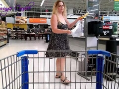 Hot MILF wife driving topless and flashing ass and pussy upskirt in Walmart
