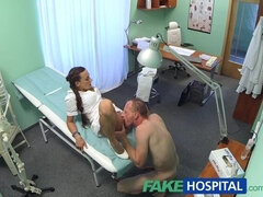 FakeHospital Patient gives his hot brunette nurse a cream pie