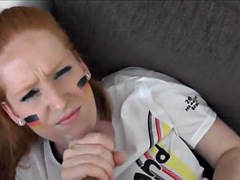 Red-haired fatty sucks in the World Cup jersey!