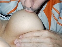 Arab guy kisses me, enjoys my big natural tits while breastfeeding and makes my nipples super hard