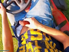 Wild Solo Ride on Lawn Mower Leads to Hot Mess of Jizz and Pee