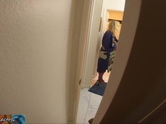 Stepson films stepmom undress in the bathroom then fucks her to help her self-confidence