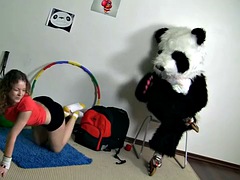 Sporty sexy teen fucks with the funny panda