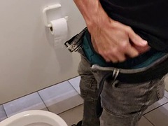 Horny at work: Jerk off and cum in the toilet at work. People came too