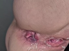 Close-up doggy style anal fuck until he cums in my tight ass, creampie