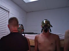 Skinny 21 year old gay army sucks cock in a threesome in a bedroom