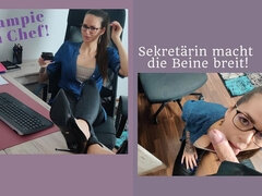 Amatör, Avsugning, Sperma shot, Europeisk, Tysk, Glasögon, Kontor, Pov