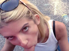 Sweet shaved pussy Missy Luv has outdoor sex