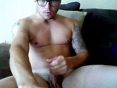 steaming hung inked Guy With Glasses Wanks On Cam