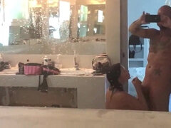Busty Wet Brunetet fucking her Husband In Ibiza - shower hardcore and outdoor public pool solo