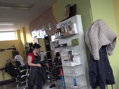 Blowjob in the salon from busty cute brunette