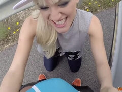 Blondie nubile tramp has an assfucking foray in a truck