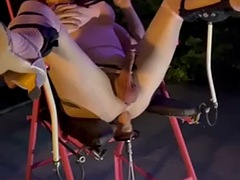 Transvestite sissy Lana gets fucked on a homemade gynecological chair