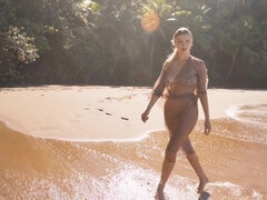 Erotic solo with busty Mashenka Sensual - Big natural tits outdoors at the beach