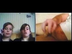 Two mad teenage gals behold nasty man masturbating during vid chat