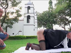 Sexy nun Yudi Pineda releasing her sexual urges on gardner