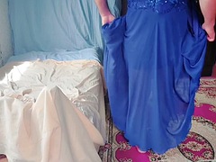 Blue Dress Crossdresser Sexy Slut Sissy Gay Boy Twink Big Butt Booty Ladyboy Femboy Shemale MTF LGBT White Cute Solo